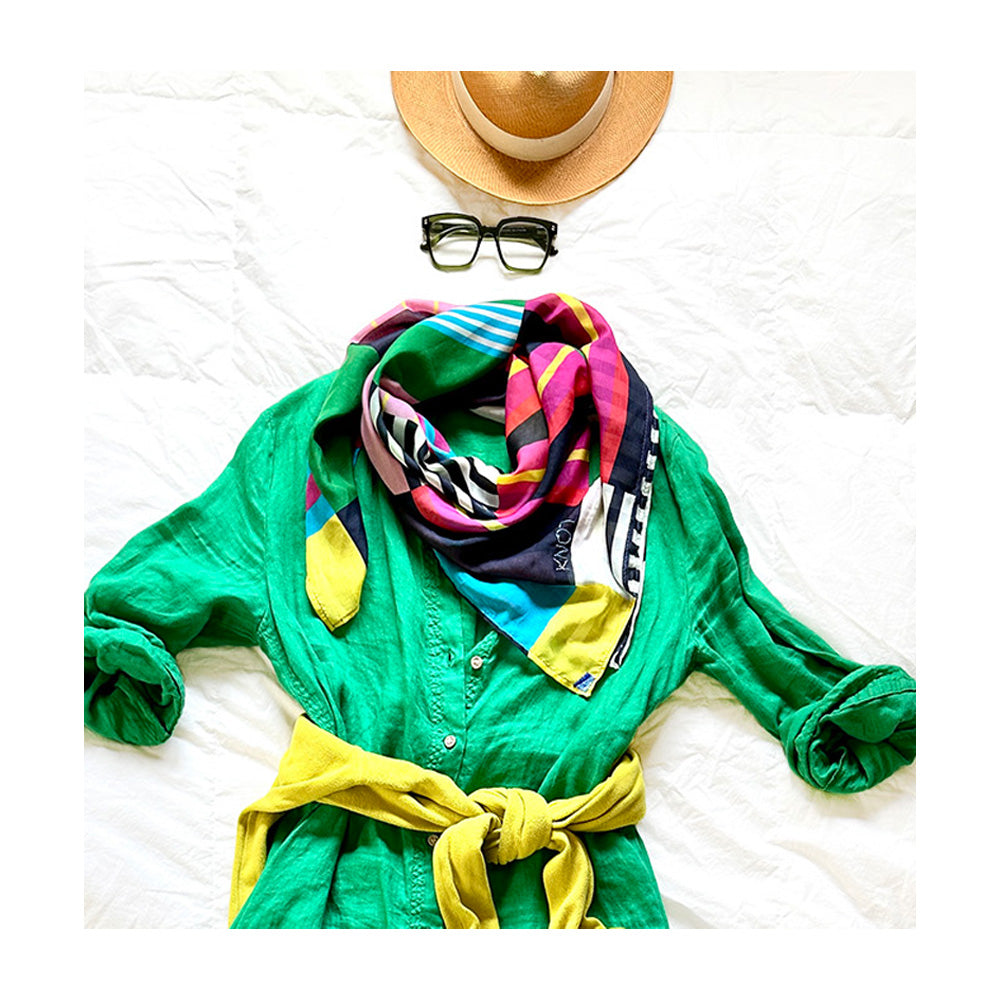 TV Party Silk Scarf | Oversized 36” Multicolor Stripes