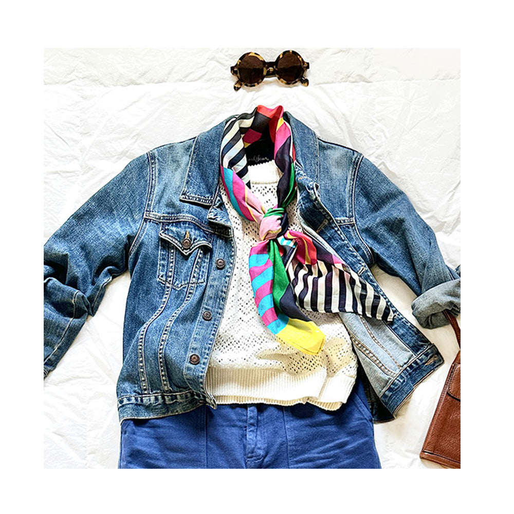 TV Party Silk Scarf | Oversized 36” Multicolor Stripes