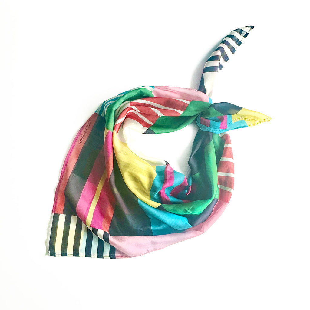 TV Party Silk Scarf | Oversized 36” Multicolor Stripes