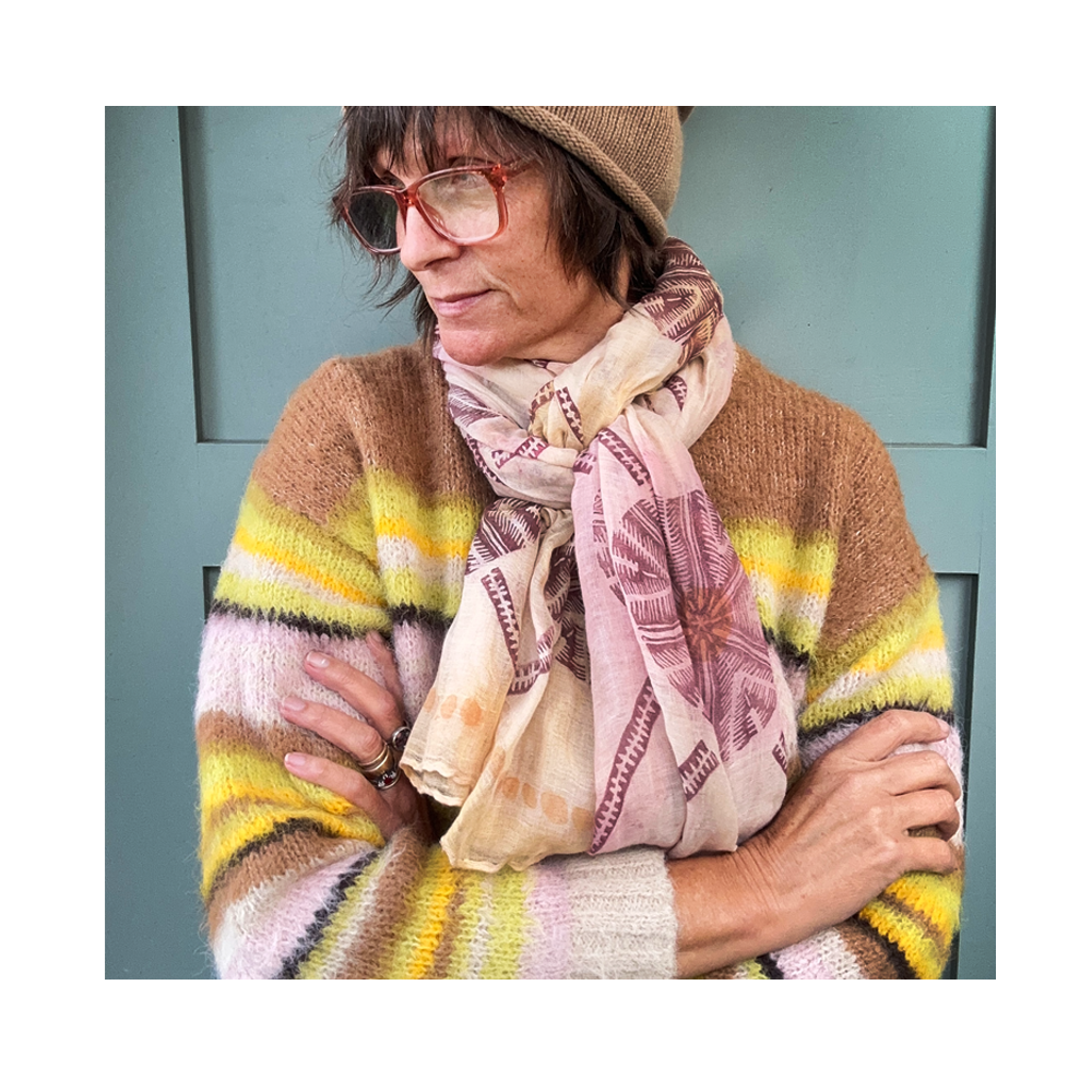 Crinkle Cotton Scarf - in Tan