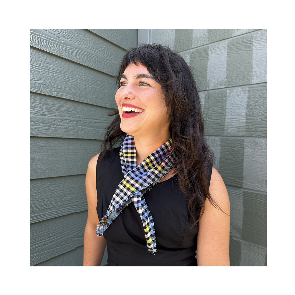 Hand-Painted Gingham Scarf - Diamond Shape