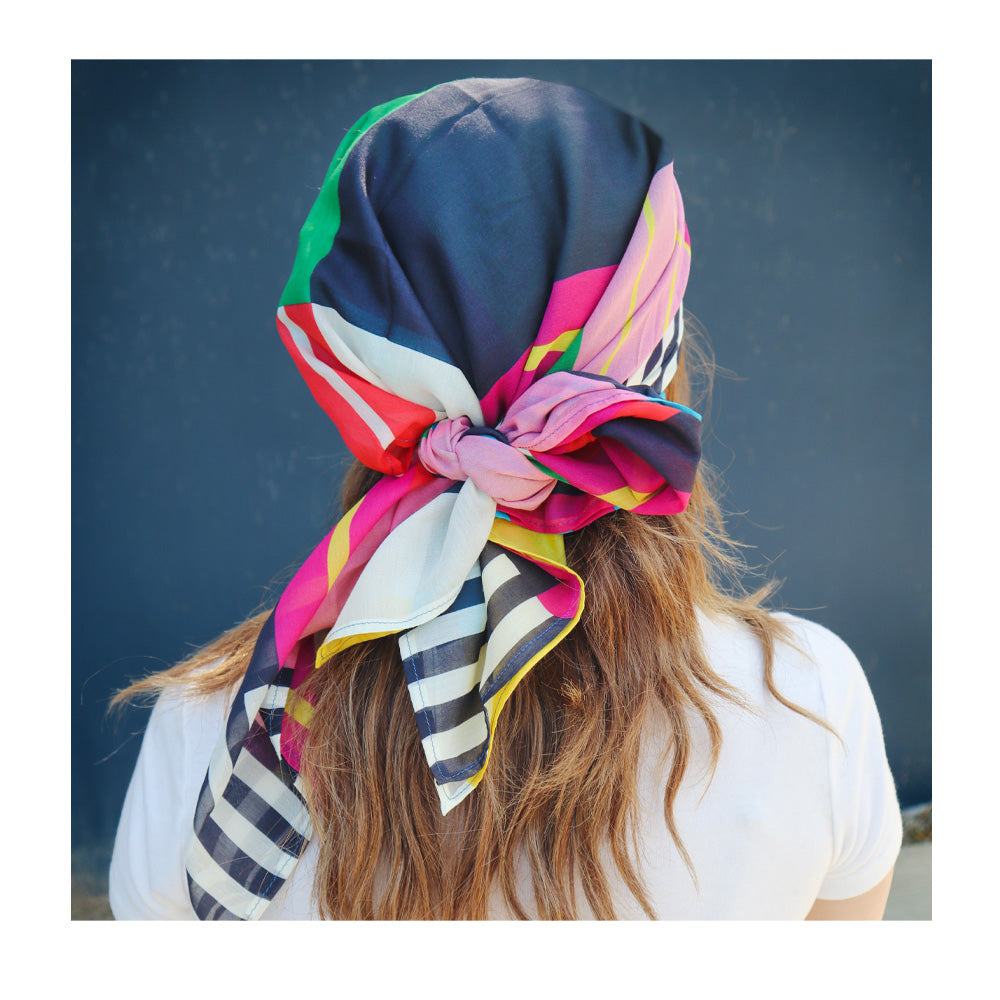 TV Party Silk Scarf | Oversized 36” Multicolor Stripes