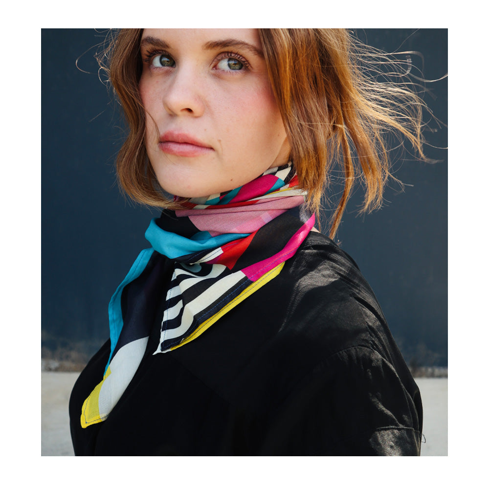 TV Party Silk Scarf | Oversized 36” Multicolor Stripes