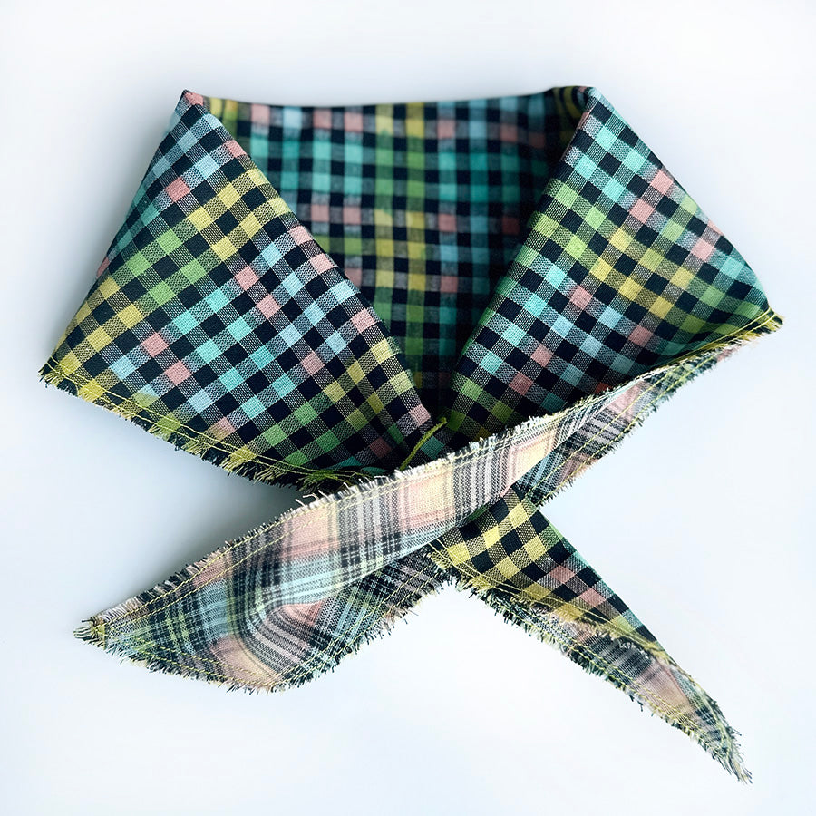 Hand-Painted Gingham Scarf - Diamond Shape