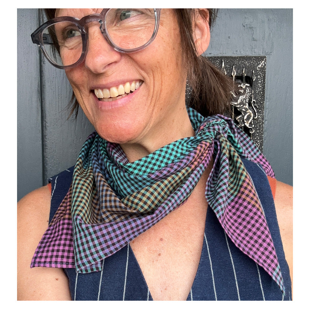 Muli-Color Gingham Square Scarf, 100% soft cotton