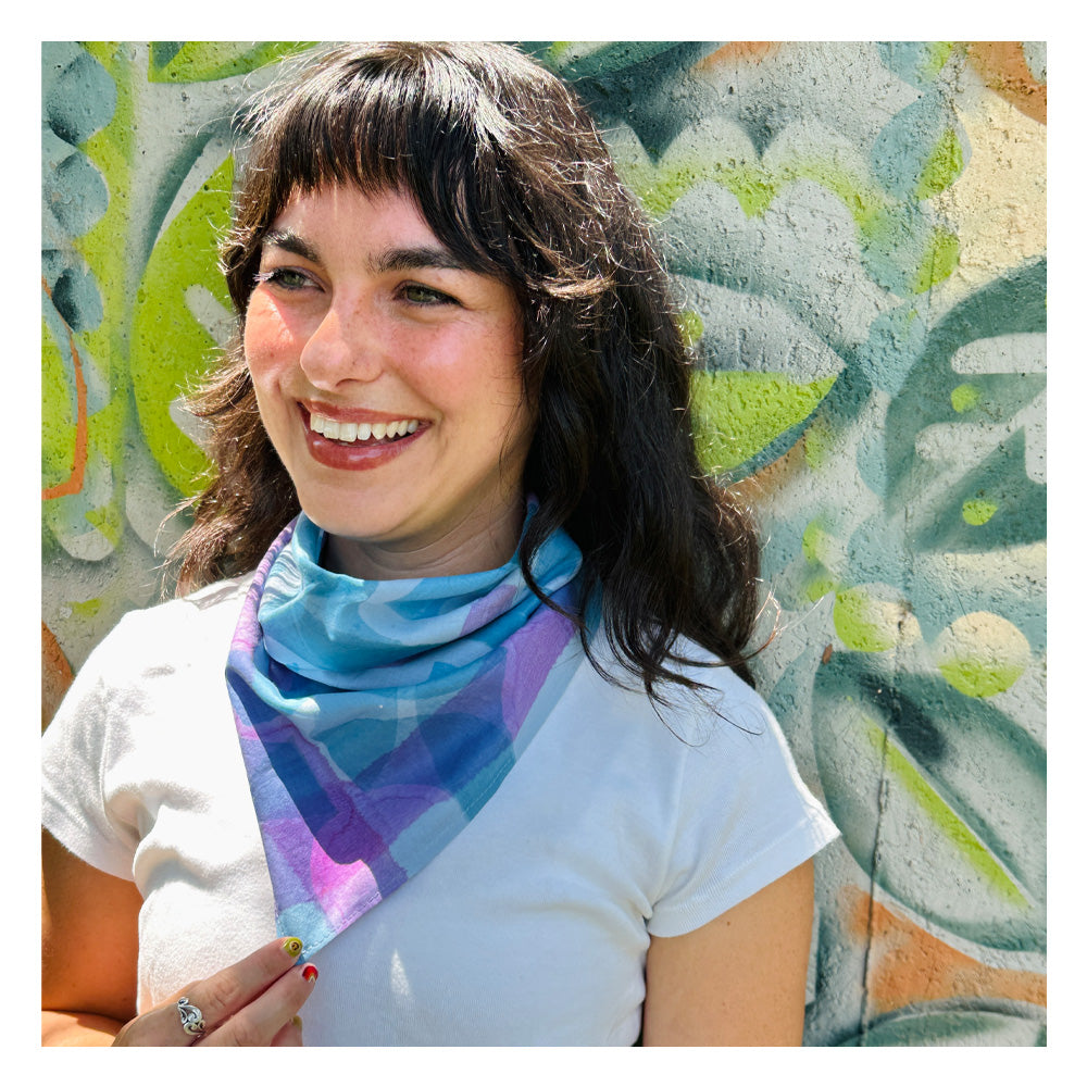 Cotton Bandana - Peri-Blue Beauty, hand-painted original