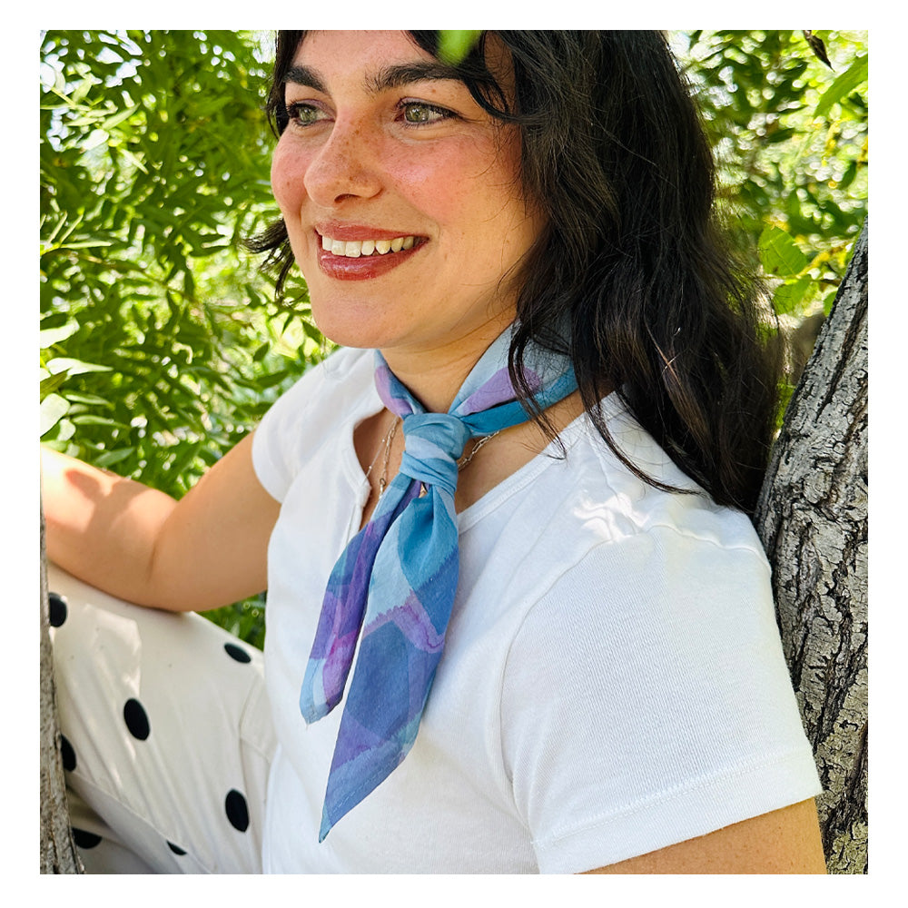 Cotton Bandana - Peri-Blue Beauty, hand-painted original