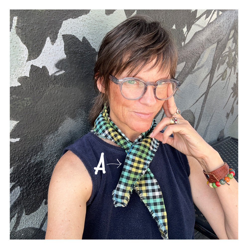 Hand-Painted Gingham Scarf - Diamond Shape