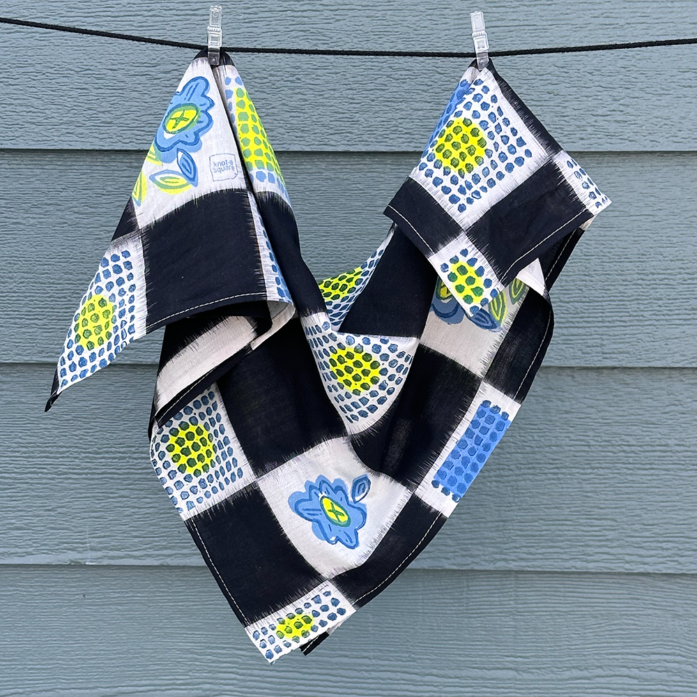 Cotton Checkered Bandana - with Flowers