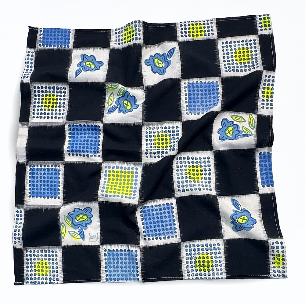 Cotton Checkered Bandana - with Flowers