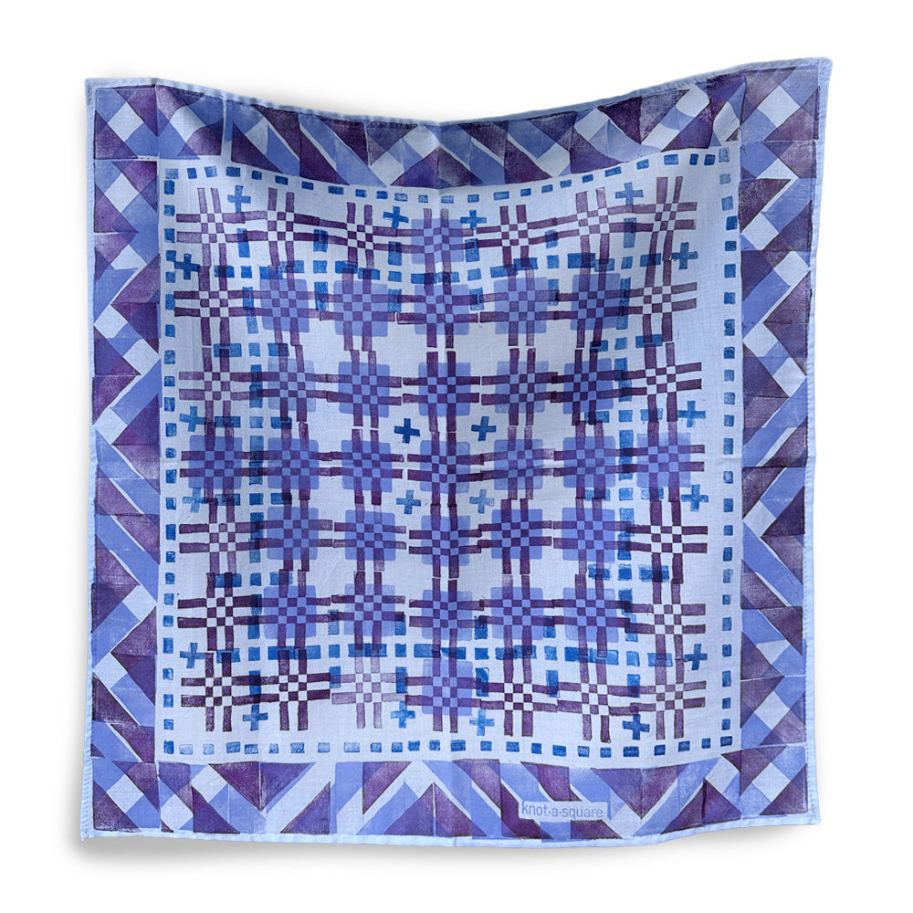 Cotton Bandana- Periwinkle Blue- Block Print Original