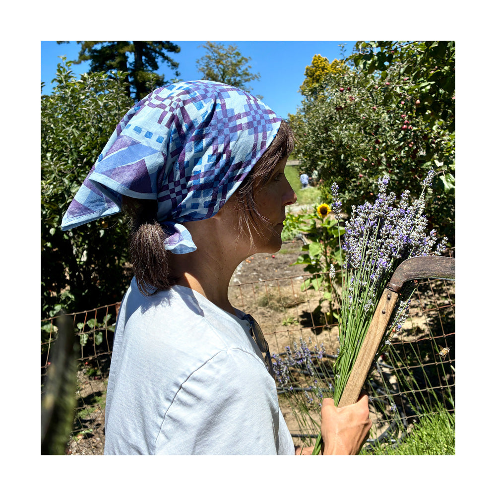 Cotton Bandana- Periwinkle Blue- Block Print Original