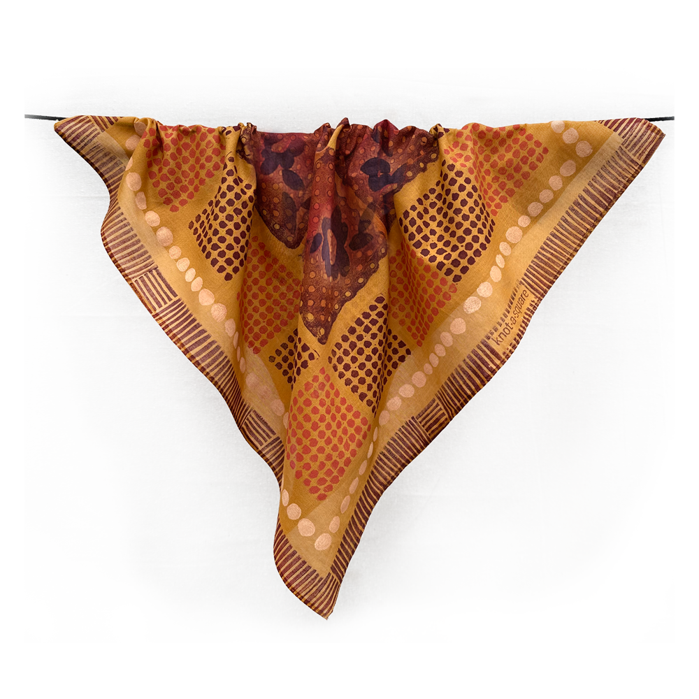 Cotton Bandana - Warm Ochre tones - Hand-Printed