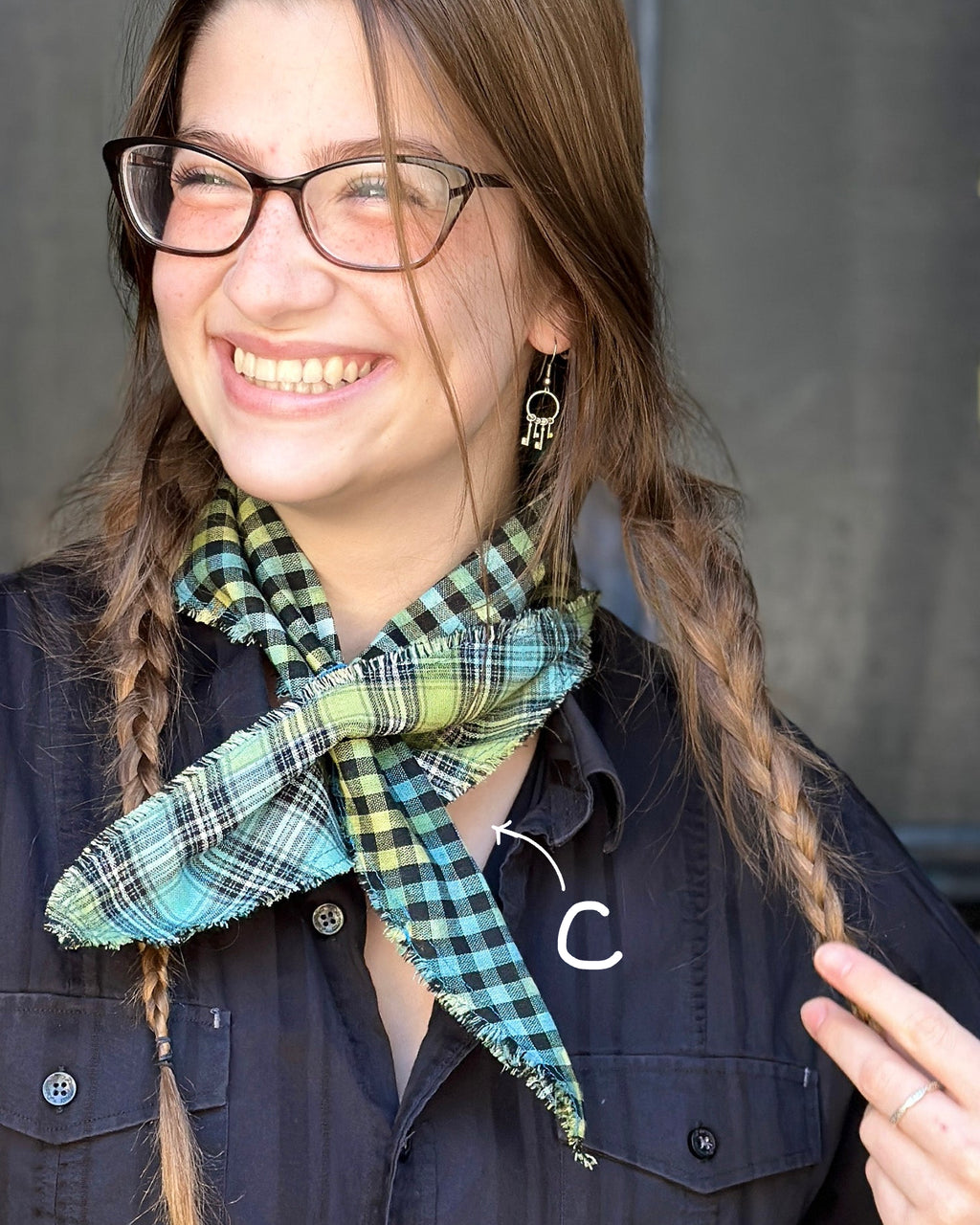 Hand-Painted Gingham Scarf - Diamond Shape