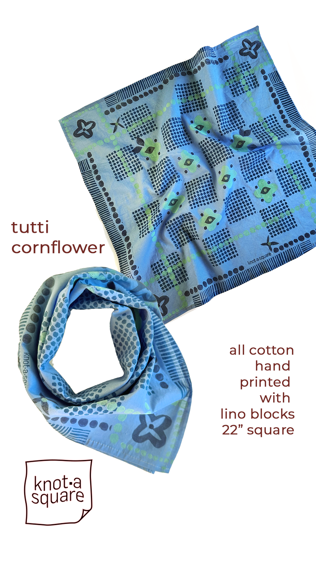 Cotton Bandana - Tutti Cornflower with Mint