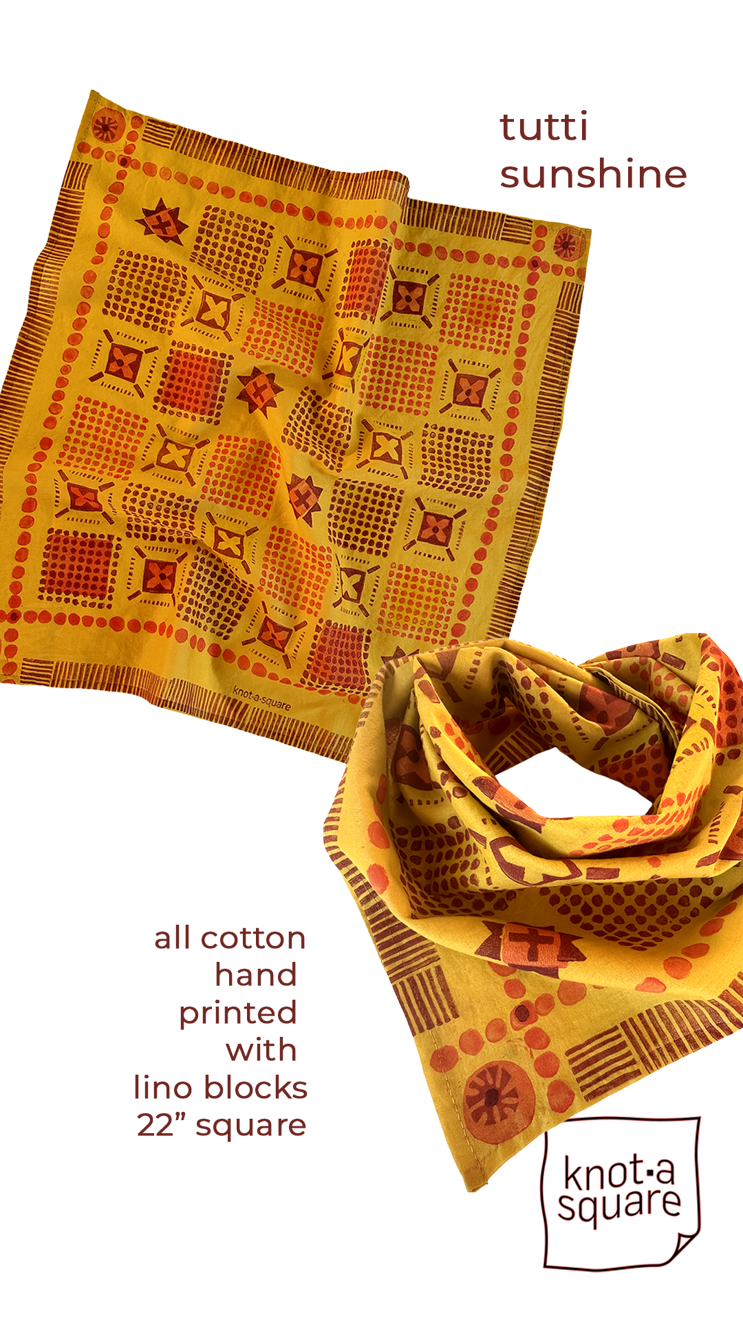 Cotton Bandana - Tutti Sunshine, Lino Block Printed