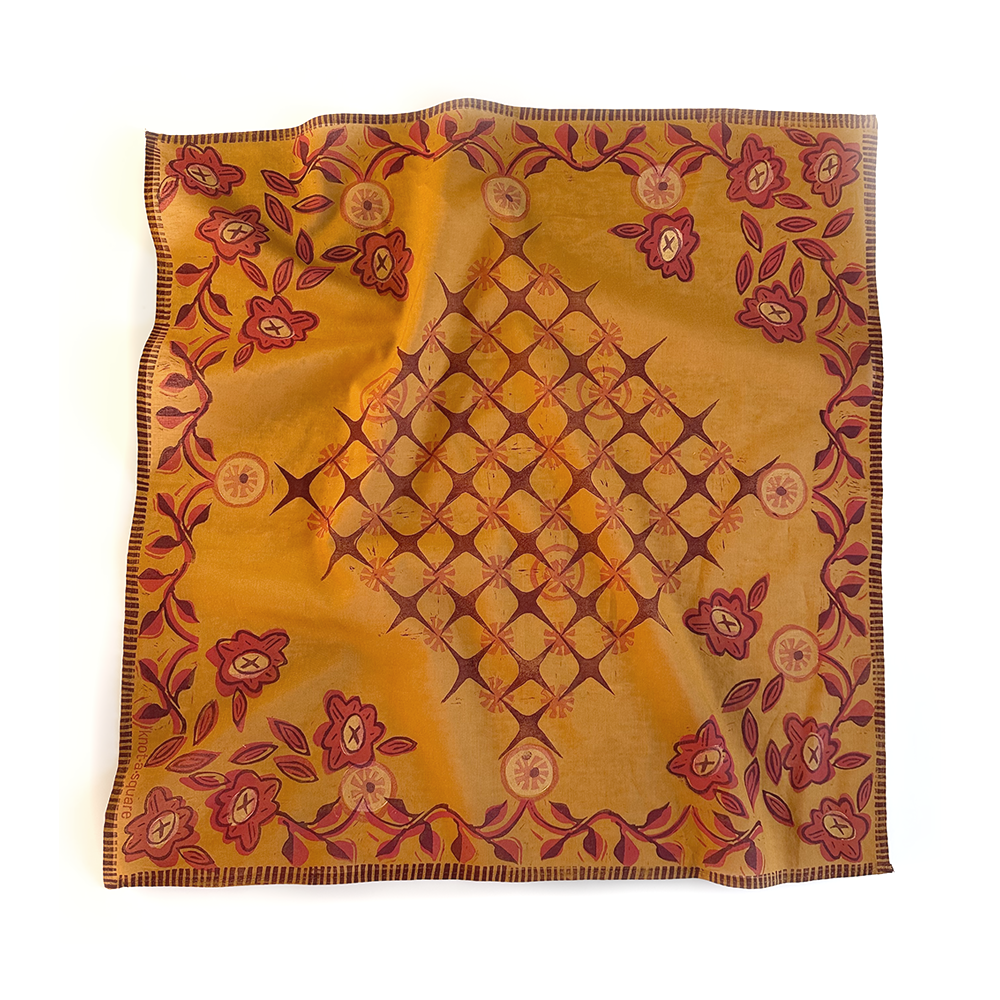 Cotton Bandana - Tutti Ochre -Lino Block Print