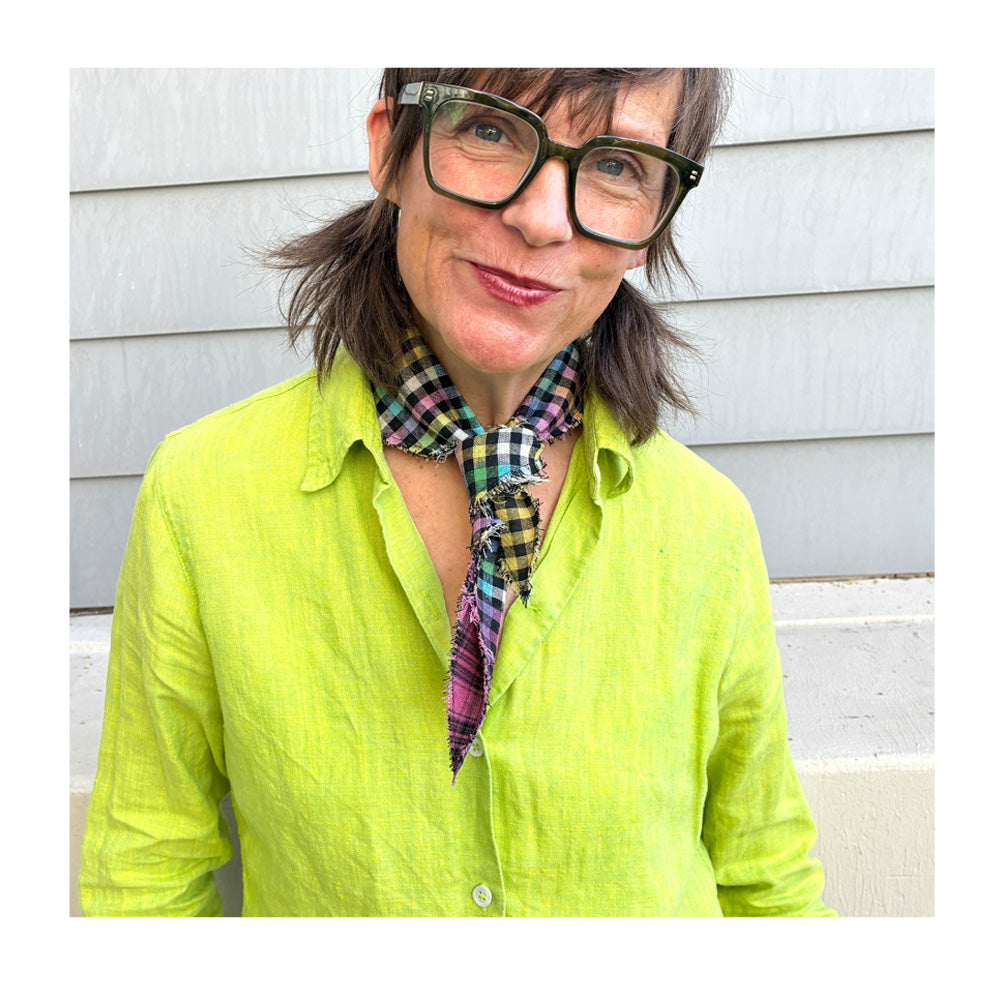 Hand-Painted Gingham Scarf - Diamond Shape